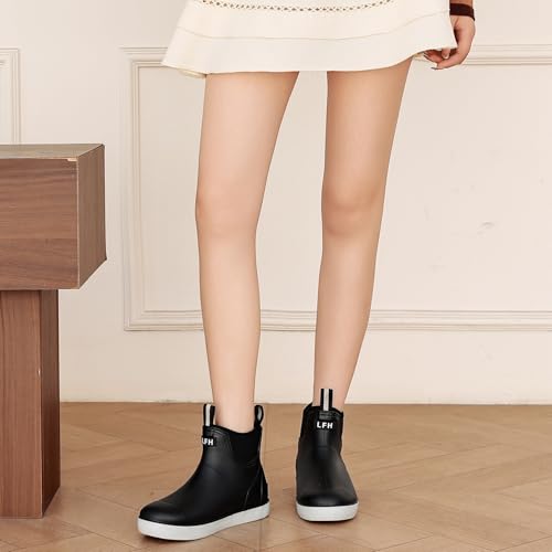 Women’s Deck Boots Waterproof Ankle Rain Boots Short Rubber Chelsea Booties with Anti-Slip Sole,Garden Shoes for Outdoor Work Fishing & Farming - Image 4