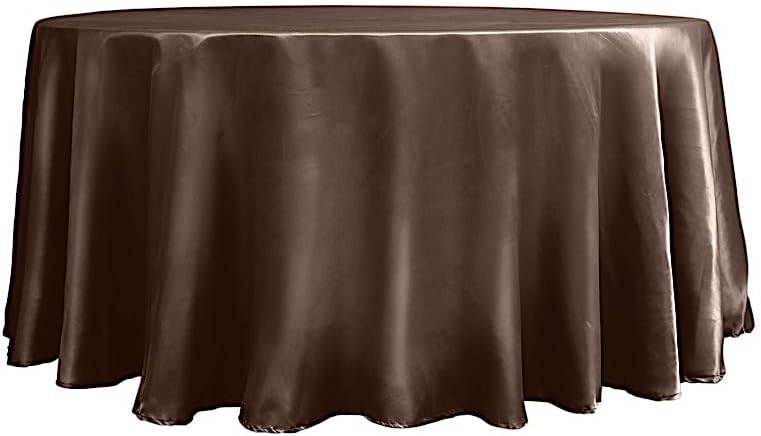 Miniatura 3 de BalsaCircle Mantel redondo de satén marrón chocolate de 120 pulgadas para mesa de boda, fiesta, recepción, eventos, cocina y comedor