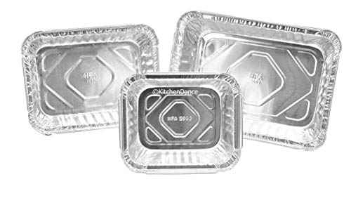 KitchenDance Combo Pack of Disposable Meal Prep/Take out/Food Saver Pans.1 pound- 1-1/2 pound & 2-1/4 Pound- 10 of each with choice of lids (Board Lids) 1 to 2 Person Size pans