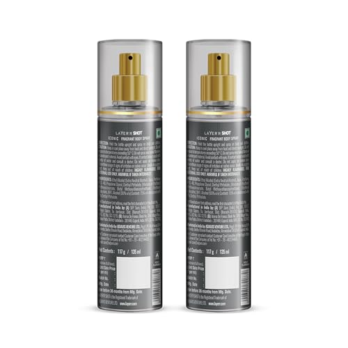 Image of Layer'r Shot GOLD Iconic Body Spray For Men 2 x 135ml Each | Long Lasting Premium Fragrance With Spicy & Citrus Notes | Perfect For Body & Clothes | Ideal For Daily Use | Gift For Men