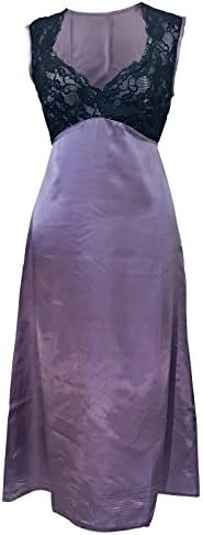 Women's Luxury Satin Nightgown with Lace (8 us, Purple)