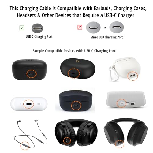 Image of 3FT /1M USB C Type C Charge Cable Cord Wire for JBL Tune 125TWS Tune 225TWS True Wireless Earbuds Headphone, JBL Live 300, JBL Tune 510BT, JBL Live PRO+, JBL Club Pro Plus