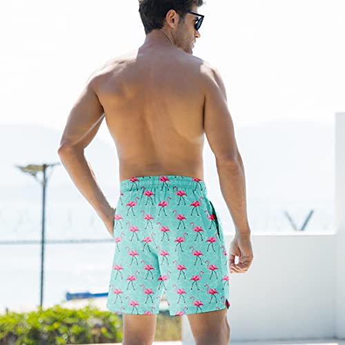 Mens Compression Liner Swim Trunks Boxer Brief Lined Pink Flamingo Swimming Trunks Summer Beach Quick Dry Bathing Suit Shorts Inner Pocket Board Short Xl #TOP3