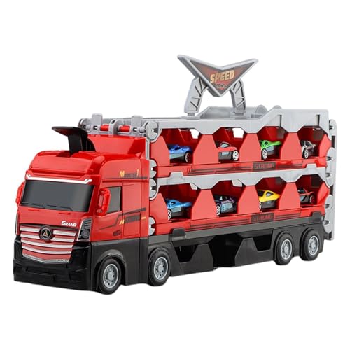 Transportista de juguetes para automóviles, almacenamiento de automóviles y camión transportador de juguetes, Pista de carreras de catapulta plegable con coche, Los juguetes de los vehículos del camió