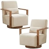 AZSJML Beige Swivel Accent Chair Set of 2, Mid Century Modern Swivel Barrel Chair for Living Room, Comfy Accent Chair, 360 Degree Upholstered Armchair for Bedroom, Nursery, Linen