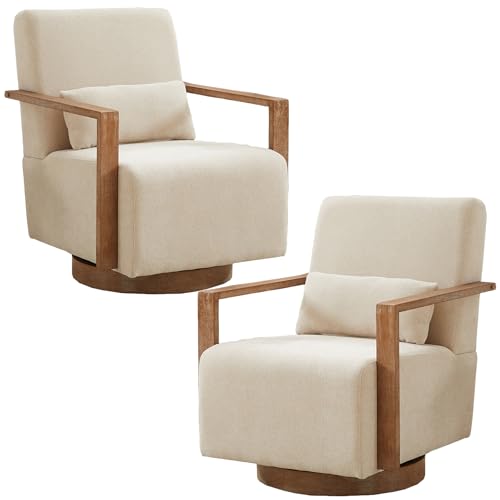 Sillón Giratorio Beige Tela Lino