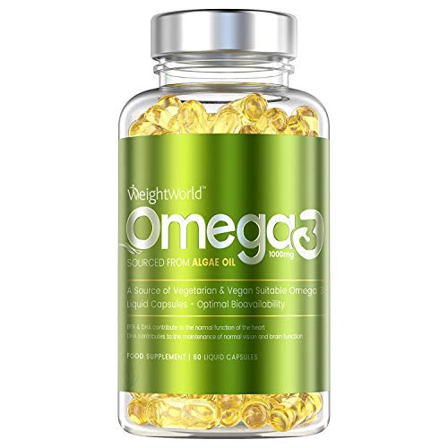 OMEGA3 CAPSULE - VEGAN - 1000mg di Olio D'Alghe Marine Con EPA & DHA ad Alta Concentrazione - Acidi Grassi per Cervello, Cuore, Pelle, Capelli - Integratore Vegetale Senza Olio di Pesce - 60 Capsule