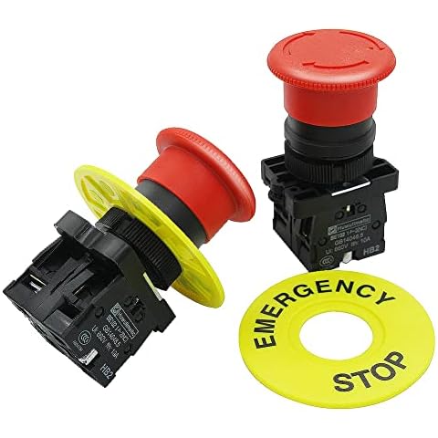 mxuteuk 2pcs 22mm 2 NC Red Mushroom Emergency Stop Push Button Switch AC 660V 10A, 1 Year Warranty HB2-ES544 Cover