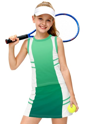 Image of AOBUTE Girls Tennis Golf Outfit Tank Top and Skirt with Shorts Set 4-12 Years