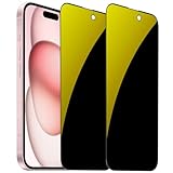 BWEDXEZ 2 Pack Anti-Blue Privacy Tempered Glass for iPhone 15 / iPhone 16 Mirror Anti-Spy Screen Protector Anti-Peeping Film Electroplated Gold 6.1 inch