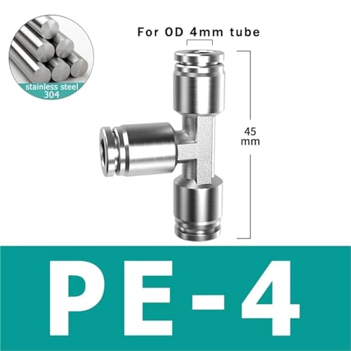 Conector neumático de manguera de aire PE-4 de acero inoxidable 304 de 4mm 3