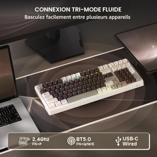 Clavier de jeu hot-swappable RK Royal Kludge F99 mécanique sans fil trois modes et logiciel Pro - 3