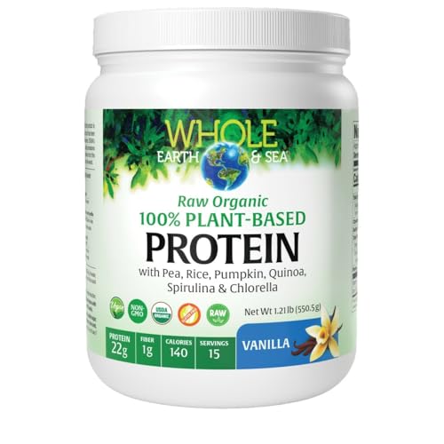 Natural Factors Whole Earth & Sea® Raw Organic 100% Plant-Based Protein, 550g, Vanilla