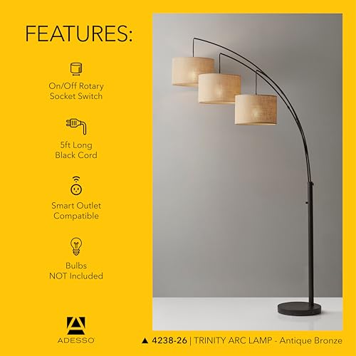 Image of Adesso 3-Light Floor Lamp, Antique Bronze, Movable Shades, 76 inch