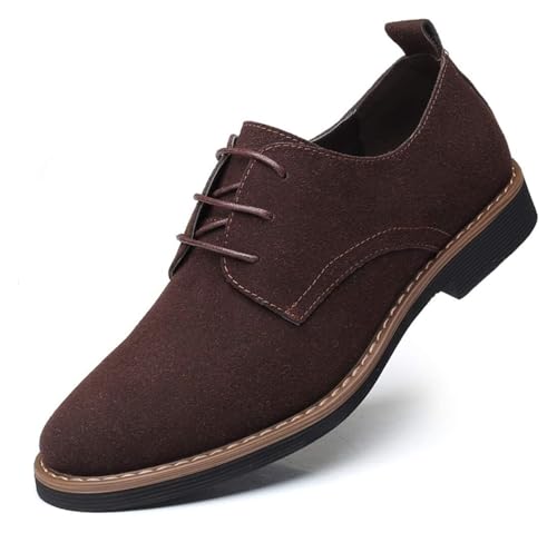 Men's Casual Oxford Shoes Classic Suede Formal Business Lace Up Chunky Heel Comfortable Round-Toe Non-Slip Low-top Leather Casual Shoes