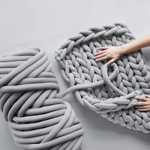 Angaekkot Sperrige Armstricken Wolle,Wolle zum häkeln Dickes garn,Riesenwolle Handgestricktes Wollgarn,500g Grob Gestrickte Kuscheldecke Länge ca 25M für Decke, Weben von Haustier Nest,Sofa (Grau)