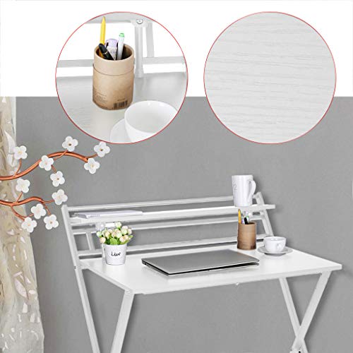 Folding Study Desk, Folding Laptop Table Home Corner Desks Simple Computer Desk with Shelf for Small Space Home Office (White2) - Thumbnail 5