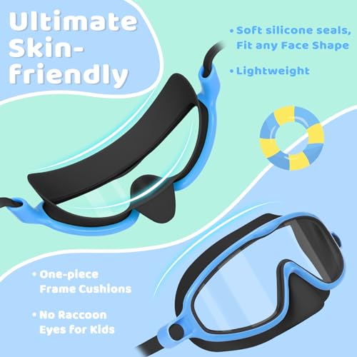 image for Vvinca 2 Pcs Kids-Swim-Goggles with Nose Cover, Swimming Diving Mask W