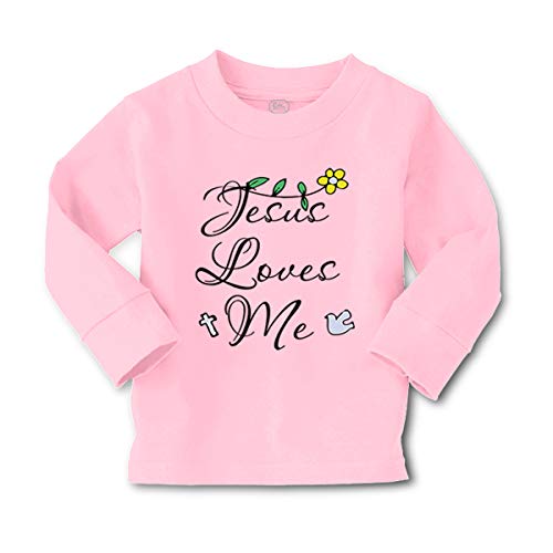 Kids Long Sleeve T Shirt Jesus Loves Me Christian Cotton Boy & Girl Clothes Funny Graphic Tee Soft Pink Design Only 4T