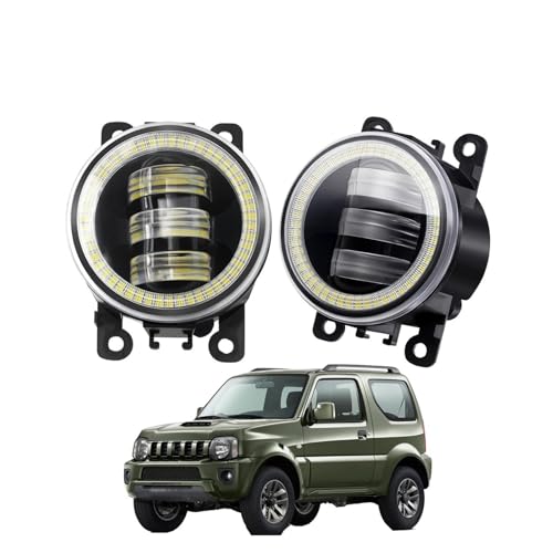 JHMHCOQ Faro Proiettore 2 X Angel Eye Fendinebbia Di Montaggio Per Suzuki Per Jimny FJ 1998-2014 Auto Paraurti Anteriore LED Lente Nebbia Lampada Di Guida DRL 30W 6000LM 12V Fanale Proiettore(Bianco)