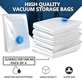 Vacuum Storage Bags for Clothes - 6 Pack 100 X 80cm Extra Large Reusable Clothes Storage Bags Vacuum Sealer Bags with Double Zip Seal Travel Space Saver Bags for Duvets, Bedding, Quilts, Pillows - Image 6