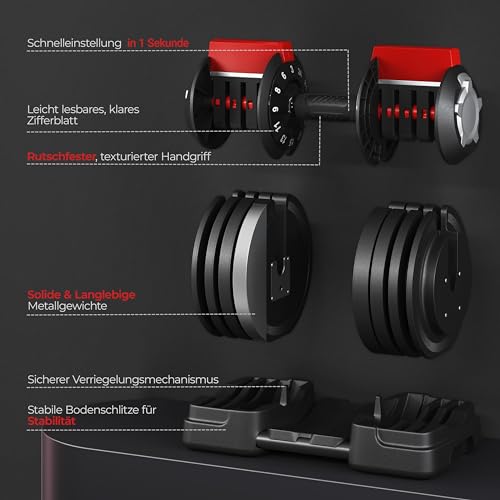 Yaheetech Verstellbare Hantel 12/16-in-1 Kurzhanteln 1,5 bis 18 kg/3 bis 24 kg/2 bis 40 kg Hantel Schnelleinstellung Gewichtsstufen Hanteln für Zuhause & Fitnessstudio – Bild 6