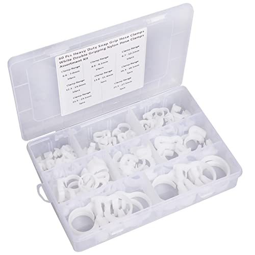 Zovfam 0528BSKK8Z60P 60 Pcs Heavy Duty Snap Grip Hose Clamps 8 Kinds White Double Gripping Nylon Hose Clamps Assortment Kit thumb #4