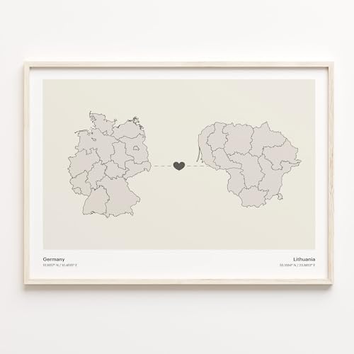Germany to Lithuania Print, Libyan Gift, Minimalistic Country Connection Map Poster, Travel Wall Art, Travel Abroad Gift