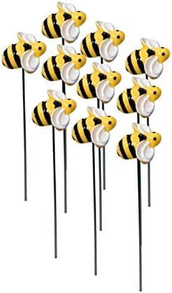 10Pcs Bee Garden Stakes Decor Metal Yard Art Ornaments Front Yard Art Stick Floral Picks Spring Summer Resin Bumble Bees Garden Stakes Outdoor Lawn Pathway Patio Plant Pot, Flower Bed