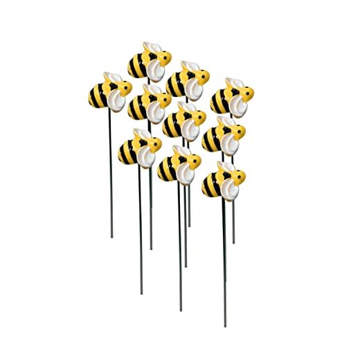 10Pcs Bee Garden Stakes Decor Metal Yard Art Ornaments Front Yard Art Stick Floral Picks Spring Summer Resin Bumble Bees Garden Stakes Outdoor Lawn Pathway Patio Plant Pot, Flower Bed