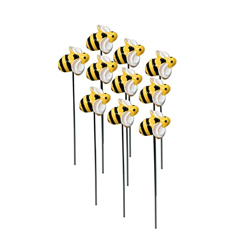 10Pcs Bee Garden Stakes Decor Metal Yard Art Ornaments Front Yard Art Stick Floral Picks Spring Summer Resin Bumble Bees Garden Stakes Outdoor Lawn Pathway Patio Plant Pot Flower Bed Yellow