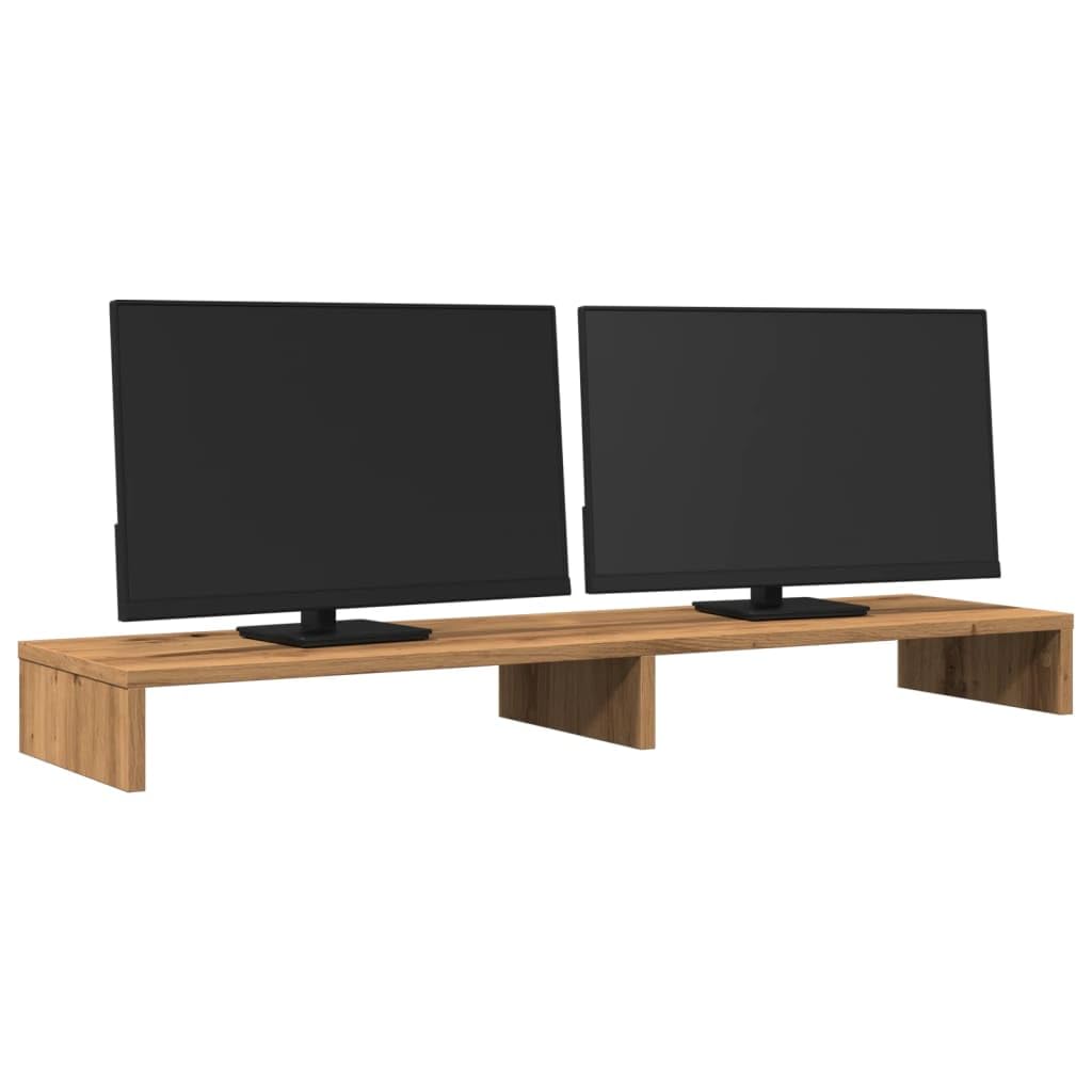 Supporto per monitor in legno di quercia Artisan, 100 x 27 x 10 cm, portata 25 kg, per due monitor, supporto da scrivania con vano portaoggetti, ergonomico per postazione di lavoro e home