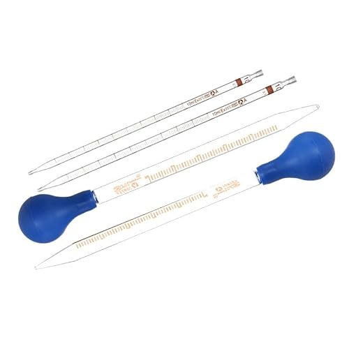 5pcs Pipettes en Verre Graduées Précision 0,1ml Marquage Annulaire avec Poire 1–50ml Verrerie de Laboratoire(50ml 47cm)
