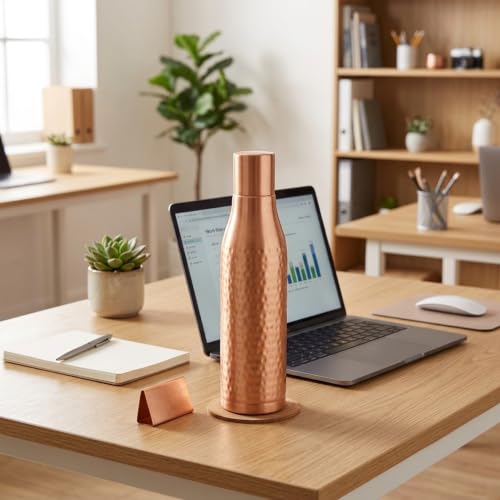 Image of Tambra Pure Copper Wine Diamond Water Bottle with Advanced Leak Proof Protection and Joint Less With Matt Finish Look | Ayurveda and Yoga Health Benefits | (950 ml, Pack of 2)