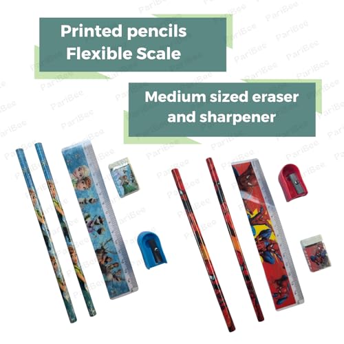 Image of 10 pcs Stationery Set for Return Gifts Party | Pencils Ruler Sharpener Eraser Fancy Box | Best Return Gifts in Bulk for Children | Return Gift Set for Age 3-4 4-6 6-12