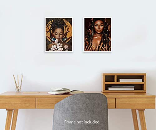 Black Girl African Woman Wall Art Aesthetic Posters, Retro Style Black Woman Ethnic Theme Canvas Art Prints For Girl Room Bedroom Home Decor, Vintage African Decoration, Set Of 4 (8”X10” Unframed) #TOP4