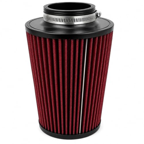 Image of XORX Universal High Flow Performance Cone Air Filter, Washable Reusable Cold Air Intake Filter, 76mm 3 Inch Engine Induction Air Filter for Cars, Racing Air Intake Replacement, Red