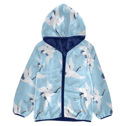 White Birds on Blue Background Toddler Fleece Jacket Girl Boys Hooded Fleece Jacket Coat Warm Outwear Zip-up 3-10T