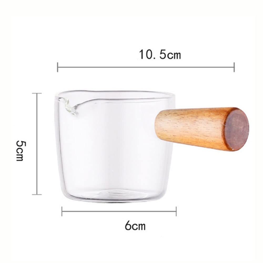 Set Brocca In Vetro Piccola Con Manico In Legno – Misurino Per Caffè, Latte, Sciroppo – Ideale Per Bar E Cucina - 4
