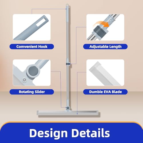 Image of Professional Floor Squeegee for Shower Bathroom Kitchen Home Adjustable 41.3 inch /52.3 inch Long Handle Floor Squeegee for Concrete Floor for Cleaning(50CM)