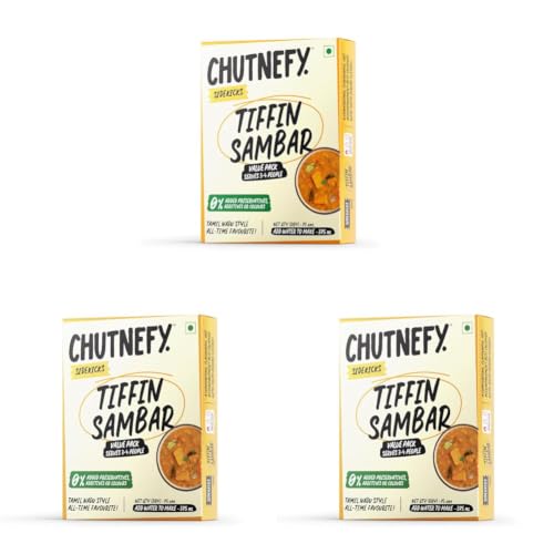 Image of Chutnefy Tiffin Sambar | 75g Freeze-Dried Instant Dry Mix | Just Add Water to make 5-6 servings (375g) | 0% Preservatives or Additives (Pack of 3)