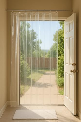 Image of STITCHNEST PVC Transparent AC Curtain | Waterproof Door Curtain | Quick Water Release | Dust & Insect Protection | Energy Saving Cooling Barrier | 7 Feet (Pack of 1)