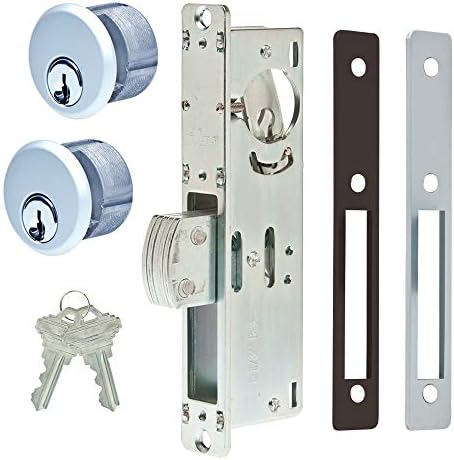Deadbolt Lock 31/32" Backset, 2 Mortise Cylinders 1" Keyed-Alike Compatible with Schlage C Keyway (Aluminum), 2 Faceplates (Aluminum/Dark Bronze)