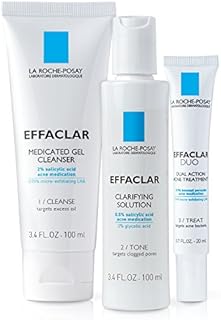La Roche-Posay Effaclar Dermatological 3 Step Acne Treatment System, Salicylic Acid Acne Cleanser, Pore Refining Toner, and Benzoyl Peroxide Acne Spot Treatment for Sensitive Skin, 2-Month Supply