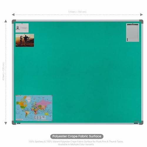 Image of Scholar Art Metis 4x5 Feet Fabric Pin Board for Office, Home & School | Vibrant & Versatile Crape Cloth + High Density Soft Board for Pinning Photos, Sticky Notes & Reminders (Emerald Green)