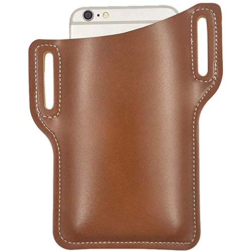Preisvergleich Produktbild HONESFRIENWL Retro Handyhülle Gürteltasche Geldbörse, Leder Compact Pockets Taillentasche, Hüftgurtschlaufe Handy Schutzhülle Tasche (Natürliches Braun)