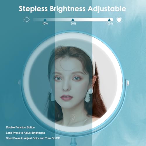 Image of DEIOVWXS Makeup Mirror, Rechargeable Vanity Mirror with 3 Lights, 1X /10X