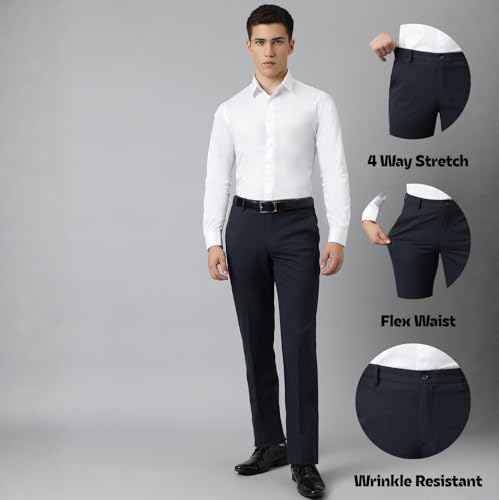 Image of SUBTRACT Slim-Fit Stretchable Lycra Formal Pants for Men with Flexible Waistband | Stylish Men's Wear Trousers for Office or Party |Dress Trouser Pant