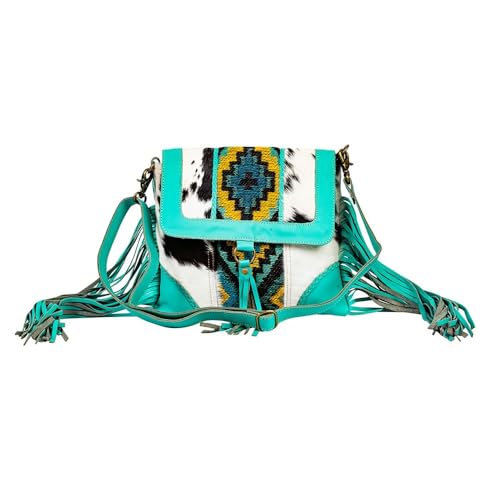 Myra Bag Shoulder Bag for Women - Western Upcycled Hairon Canvas & Leather Tassel Bag