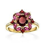 Ross-Simons 1.90 ct. t.w. Garnet and .80 ct. t.w. Rhodolite Garnet Ring With .10 ct. t.w. White Topaz in 18kt Gold Over Sterling. Size 6